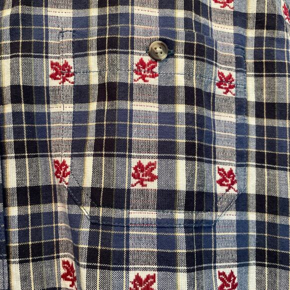 Bobbie Brooks Vintage Maple Leaf Blue Plaid Button Front shirt Large - Picture 2 of 7